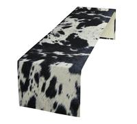 XBDDZSW Cow Print Table Runner, Black White Cowhide Print Western Style, Faux Linen, 13x36 Inch