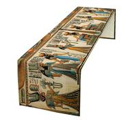 XBDDZSW Egypt Table Runner,Ancient Egyptian History Mural Old Hieroglyphic Elements Imperial Art Pattern Printed Linen Table Runner for Home Kitchen Dining Table Decoration,13x36 Inch
