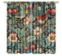 XBDDZSW William Morris Botanical Art Windows Curtains Green Strawberry Thief Floral Vintage Floral Pattern Print Window Drapes for Bedroom Living Room Kitchen Decor,2 Panel Set,52x84 Inch Decor