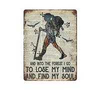 xbdesigins Vintage Girl Hiking Tin Sign,Into The Forest I Go to Lose My Mind Find My Soul,Hiking Lover Gift,Home Decor Wall Art,Birthday Anniversary Housewarming Gift,Size 16x12 inches