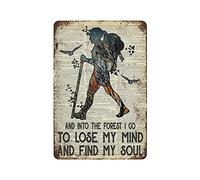 xbdesigins Vintage Girl Hiking Tin Sign,Into The Forest I Go to Lose My Mind Find My Soul,Hiking Lover Gift,Home Decor Wall Art,Birthday Anniversary Housewarming Gift,Size 8x12 inches