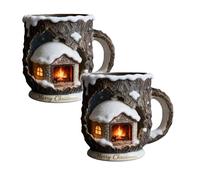 Xbemkste 2Pcs Christmas-Themed Mug Collection 3D Cut Xmas Bark Crack Resin Coffee Mugs Heat Resistant Handcrafted Drinkware Cup Novelty Christmas Tree Tea Cup Unique Gift for Friend & Family (E)