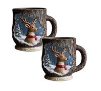 Xbemkste 2Pcs Christmas-Themed Mug Collection 3D Cut Xmas Bark Crack Resin Coffee Mugs Heat Resistant Handcrafted Drinkware Cup Novelty Christmas Tree Tea Cup Unique Gift for Friend & Family (D)