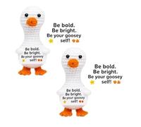 Xbemkste 2PCS Positive Crochet Animals Handmade Crochet Plush Toy Emotional Support Crochet Dolls with Positive Energy Card Funny Knitted Affirmation Gift for Women Valentine's Day (Goose-B)