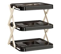 Xbemkste 3-Tier Foldable Vertical Plate Rack Multi-Layer Dish & Prep Tray Storage Rack Space-Saving No-Install Countertop Food Organizer for Kitchen Hot Pot & Meal Prep (Black)