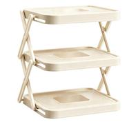 Xbemkste 3-Tier Foldable Vertical Plate Rack Multi-Layer Dish & Prep Tray Storage Rack Space-Saving No-Install Countertop Food Organizer for Kitchen Hot Pot & Meal Prep (White)