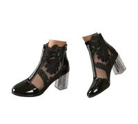 Xbemkste Ankle Boots Women's Short Shaft Boots Elegant Lace Flowers High Heels Mesh Rhinestone Evening Party Bridal Shoes Wedding Shoes Chic Ankle Boots, black, 5 UK