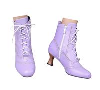 Xbemkste Ankle Boots Women's Victorian Boots with Heel Vintage Ankle Boots Lace Up Knight Boots Medieval Shoes Short Boots Lace-Up Boots Elegant Ankle Boots, purple, 4.5 UK