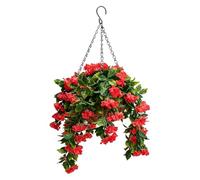 Xbemkste Artificial Hanging Basket Faux Crepe Myrtle Fake Hanging Baskets Realistic & Weatherproof Fake Plants Fade-Resistant Hanging Plant for Patio Lawn Garden Landscape Decor (Red)