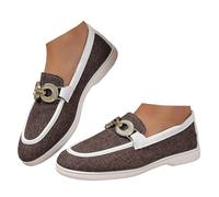 Xbemkste Casual Shoes Women's Loafer with Metal Buckle Slip On Flat Shoes Casual Summer Shoes Lightweight Soft Sole Low Shoes Elegant Women's Shoes for Office & Everyday Use, brown, 8 UK