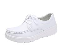 Xbemkste Casual Shoes Women's Nurse Shoes Comfortable Non-Slip Flat Shoes Walking Shoes Women's Work Shoes Elegant Leather Lace-Up Shoes, White, 8 UK