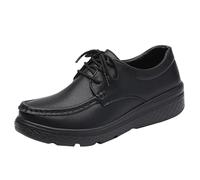 Xbemkste Casual Shoes Women's Nurse Shoes Comfortable Non-Slip Flat Shoes Walking Shoes Women's Work Shoes Elegant Leather Lace-Up Shoes, black, 2/2.5 UK