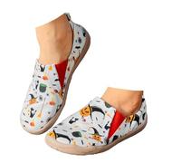 Xbemkste Halloween Shoes Women's Slip On Casual Shoes Halloween Flat Shoes Canvas Shoes Comfortable Slip-On Shoes Comfortable Walking Shoes Casual Slippers, White, 4.5 UK