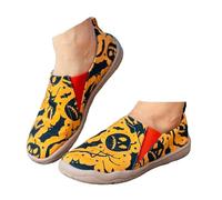 Xbemkste Halloween Shoes Women's Slip On Casual Shoes Halloween Flat Shoes Canvas Shoes Comfortable Slip-On Shoes Comfortable Walking Shoes Casual Slippers, yellow, 5 UK