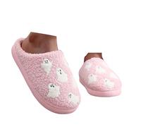 Xbemkste Halloween Slippers Women's Winter Warm Felt Slippers Ghost Plush Slippers Cosy Soft Fuzzy Fur Slippers Fleece Memory Foam Open Heels Home Shoes, pink, 4.5 UK