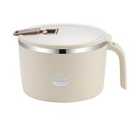 Xbemkste Instant Noodle Bowl with Lid Double Wall Stainless Steel Ramen Bowl with Handle and Drains Portable Soup Bowl Rapid Noodle Cooker for Office College Dorm Room Cooking (Beige, Single Bowl)