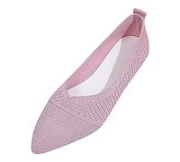 Xbemkste Leisure Women's Four Seasons Mesh Soft Sole Slip On Flat Pointed Toe Breathable Slip On Shoes, red, 2/2.5 UK