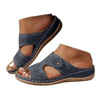 Xbemkste Orthopaedic Mules, Women's Non-Slip Bathing Slippers, Sandals with Flowers, Summer Slippers, Comfortable Slippers, Lightweight Beach Sandals, blue, 8 UK