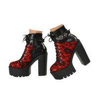 Xbemkste Platform Ankle Boots Women's Block Heel with Zip Short Lace-Up Boots High Heels Boots Vintage Lace Short Shaft Boots Ankle Boots Elegant Women's Boots, a, 2/2.5 UK