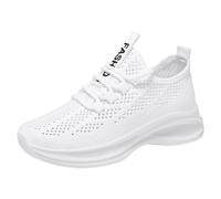 Xbemkste Running Shoes Single Shoes Breathable Mesh Running Shoes Flying Woven Shoes Soft Sole Casual Sports Shoes High Trainers Women, White, 4 UK