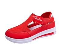 Xbemkste Running shoes women's casual, comfortable, lightweight slip-on trainers, flat hiking shoes, comfortable shoes, women's air cushion, red, 5 UK
