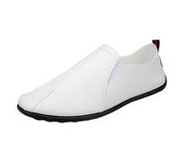 Xbemkste Shoes Men's Four Seasons Non-Slip Flat Round Toe Breathable Slip On Casual Shoes Lightweight Comfortable Slip On Shoes That Make Bigger, White, 9 UK