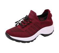 Xbemkste Slip-on shoes, women's comfortable lightweight loafers for women, slip-on trainers, flat hiking shoes, health shoes, red, 2/2.5 UK
