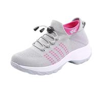 Xbemkste Slip-on shoes, women's comfortable lightweight loafers for women, slip-on trainers, flat hiking shoes, health shoes, Light grey, 7 UK