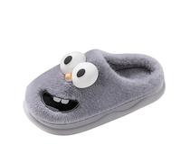 Xbemkste Slippers Women's Winter Plush Cute Funny 3D Big Eye Dog Slippers Kiss Slippers Fluffy Soft Cuddly Warm Slippers with Large Eyes Cartoon Pattern, gray, 8.5 UK