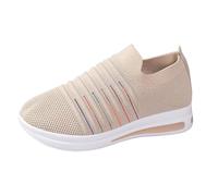 Xbemkste Sneaker Women Soft Sole Flying Mesh Slip On Fashion Sports Shoes with Splicing Color Women Business Shoes, beige, 5 UK
