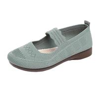 Xbemkste Strappy Ballerinas Women's Flat Foldable Knitted Ballet Flats Round Toe Comfortable Soft Slip On Walking Shoes Traditional Shoes Lightweight Summer Shoes for Office, Everyday Use, Green, 5 UK