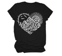 Xbemkste Women Adventure Awaits Outdoor Graphic Tee Shirt Kindness Heart Printed Hike Mountain Nature Travel Shirt Workout Tops Women Tshirt (Black, XL)