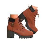 Xbemkste Women's Ankle Boots with Chunky Heel Casual Lace-Up Boots Short Biker Boots Round Toe Short Shaft Boots Elegant Ankle Boots Ankle Boots Transition Boots, Wine Red, 4.5 UK