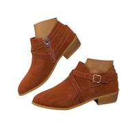 Xbemkste Women's Ankle Boots with Heel Comfortable Ankle Boots Pointed Toe Traditional Shoes Retro Short Boots Chelsea Boots Plain Short Shaft Boots, orange, 7 UK