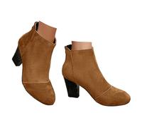 Xbemkste Women's Ankle Boots with Heel Plain Short Cowboy Boots Comfortable Ankle Boots Round Toe Elegant Ankle Boots Short Shaft Boots for Dating Party Work, brown, 4.5 UK