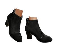 Xbemkste Women's Ankle Boots with Heel Plain Short Cowboy Boots Comfortable Ankle Boots Round Toe Elegant Ankle Boots Short Shaft Boots for Dating Party Work, black, 8.5 UK