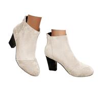 Xbemkste Women's Ankle Boots with Heel Plain Short Cowboy Boots Comfortable Ankle Boots Round Toe Elegant Ankle Boots Short Shaft Boots for Dating Party Work, White, 8 UK