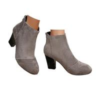 Xbemkste Women's Ankle Boots with Heel Plain Short Cowboy Boots Comfortable Ankle Boots Round Toe Elegant Ankle Boots Short Shaft Boots for Dating Party Work, gray, 8.5 UK