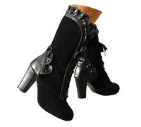 Xbemkste Women's Ankle Boots with Lace Trim Suede Lace-Up Boots Half Shaft Women's Boots Vintage Half Boots Elegant Medium High Boots Winter Boots Short Shaft Boots, black, 4.5 UK