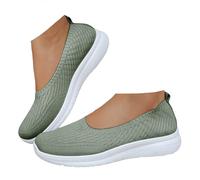 Xbemkste Women's Ballet Flats, Breathable Knitted Fabric, Comfortable Slip-On Walking Shoes, Round Toe, Leisure Flat Shoes, Lightweight Summer Shoes, Slip-On Shoes for Office, Everyday Use, Green, 7