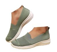 Xbemkste Women's Ballet Flats, Breathable Knitted Mesh Slip-On Shoes, Comfortable Slip-On Walking Shoes, Round Toe, Leisure Flat Shoes, Lightweight Summer Shoes for Office, Everyday Use, Green, 8 UK