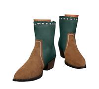 Xbemkste Women's Boots with Heel Medium Height Embroidery Ethnic Style Ankle Boots Slip-On Boots Comfortable Half Boots Short Shaft Boots Casual Women's Boots, Green, 4.5 UK
