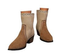 Xbemkste Women's Boots with Heel Medium Height Embroidery Ethnic Style Ankle Boots Slip-On Boots Comfortable Half Boots Short Shaft Boots Casual Women's Boots, beige, 4.5 UK