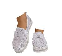 Xbemkste Women's Glitter Trainers Sequins Sparkle Platform Rhinestone Party Holiday Wedding Trainers Slip On Fabric Shoes with Bow Flat Loafer Walking Shoes, pink, 5 UK