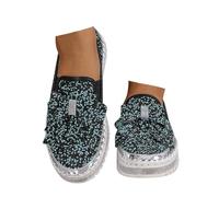 Xbemkste Women's Glitter Trainers Sequins Sparkle Platform Rhinestone Party Holiday Wedding Trainers Slip On Fabric Shoes with Bow Flat Loafer Walking Shoes, black, 7 UK