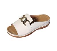 Xbemkste Women's Sandals, One Word Slanted with Thick Bottom, Comfortable Hundred Beach Sandals, Lightweight Summer Sandals, White, 4.5 UK