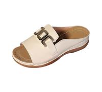 Xbemkste Women's Sandals, One Word Slanted with Thick Bottom, Comfortable Hundred Beach Sandals, Lightweight Summer Sandals, beige, 8 UK