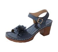 Xbemkste Women's Sandals with Heel, Elegant and Comfortable High Heels with Adjustable Straps, Sandals, Summer Shoes, Classic Block Heel Sandals, T1 Blue, 7 UK
