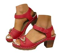 Xbemkste Women's Sandals with Heel, Elegant and Comfortable High Heels with Adjustable Straps, Sandals, Summer Shoes, Classic Block Heel Sandals, red, 5.5 UK