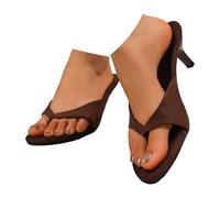Xbemkste Women's Sandals with Heel, Summer Toe Separator with Low Heel, Elegant Flip Flops, Comfortable Slippers, Non-Slip Slippers, Toe Split Summer Shoes, coffee, 5 UK